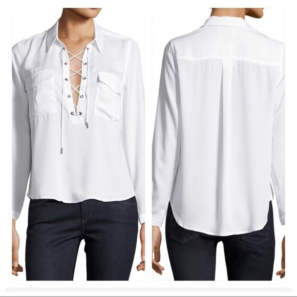 NWT!  L'Academie The Safari Lace-Up Blouse, White - Picture 1 of 6